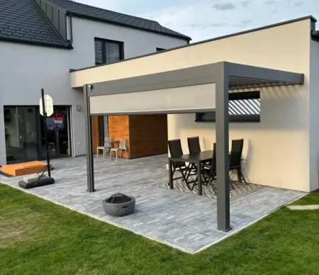  Intro plus alumnium bioklimatikus pergola, falhoz rgzthet 4 X 3 mteres - szrke antracit
