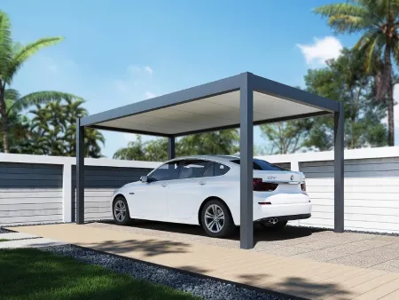  Prestige alumnium autbell, pergola, PU hab szendvicspanel tet, szabadon ll 5,3 x 3 mteres, szrke antracit